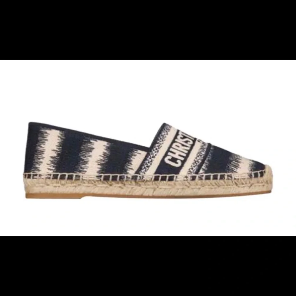 Christian Dior Granville denim blue white beige linen espadrilles flats sz 36